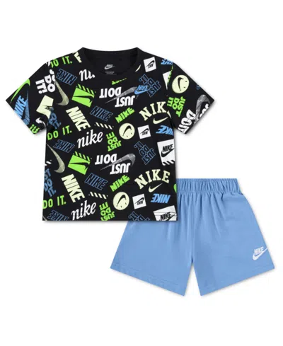 Nike Babies' Boys' Toddler 2t-4t In The Zone Printed Crewneck T-shirt And Shorts, 2-piece Set In Multi