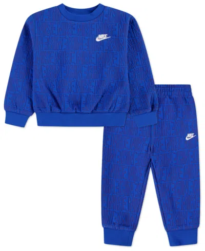 Nike Babies' Boys' Toddler 2t-4t Quilted Crewneck Sweatshirt And Pants, 2-piece Set In Blue
