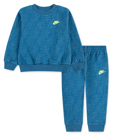 Nike Babies' Boys' Toddler 2t-4t Quilted Crewneck Sweatshirt And Pants, 2-piece Set In Blue