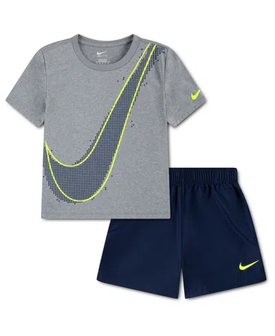 Nike Babies' Boys' Toddler 2t-4t Dri-fit Crewneck T-shirt And Woven Shorts, 2-piece Set In Multi