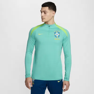 Nike Men's Aqua Brazil National Team 2024 Strike Drill Performance Quarter-zip Pullover Top
