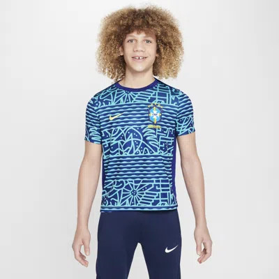 Nike Brazil Academy Pro Big Kids'  Dri-fit Soccer Pre-match Short-sleeve Top In Blue