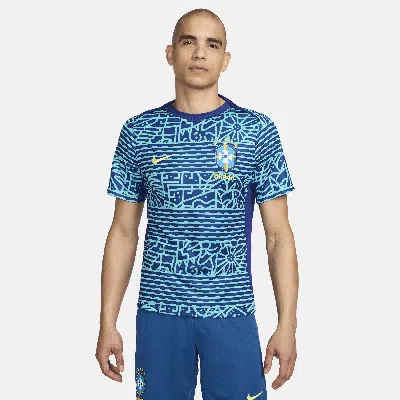 Nike Brazil Academy Pro  Men's Dri-fit Soccer Pre-match Short-sleeve Top In Blue