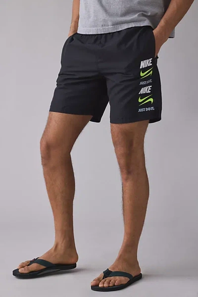 Nike Breaker Stacked 7" Swim Trunks In Black, Men's At Urban Outfitters