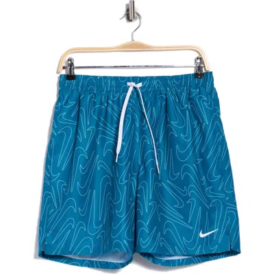 Nike Breaker Tossed Swoosh Swim Trunks In Green Abyss