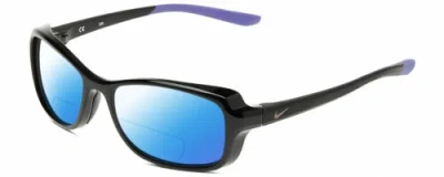 Pre-owned Nike Breeze-ct8031-010 Women's Polarized Bifocal Sunglasses In Black Purple 57mm In Blue Mirror