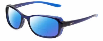 Pre-owned Nike Breeze-ct8031-410 Women Polarized Bifocal Sunglasses Navy Blue Crystal 57mm In Blue Mirror