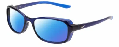 Pre-owned Nike Breeze-ct8031-410 Women's Polarized Sunglasses Navy Blue Crystal 57mm 4 Opt In Blue Mirror Polar