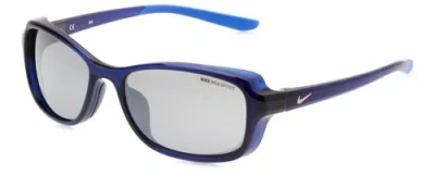 Pre-owned Nike Breeze-ct8031-410 Womens Sunglasses In Navy Blue Crystal/silver Mirror 57mm