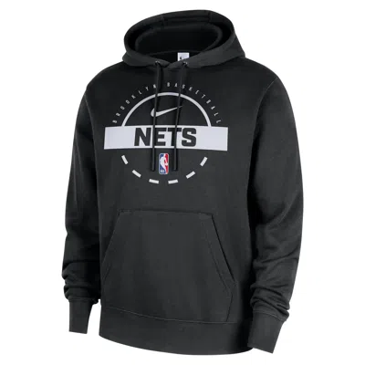 Nike Brooklyn Nets Club  Men's Nba Practice Pullover Hoodie In Black