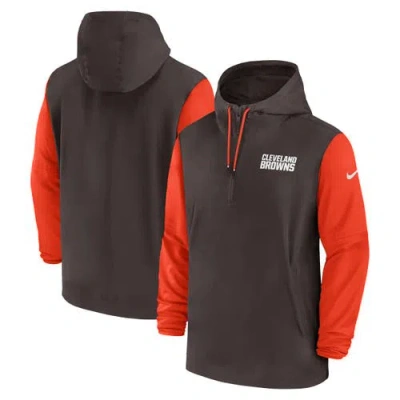 Nike Men's Brown/orange Cleveland Browns 2024/25 Sideline Pre-game Player 1/2-zip Hoodie Jacket In Brown,orange