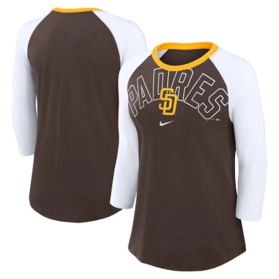 Nike Women's  Brown, White San Diego Padres Knockout Arch 3/4-sleeve Raglan Tri-blend T-shirt In Brown,white