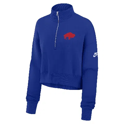 Nike Buffalo Bills Rewind Phoenix  Women's Nfl Cropped 1/4-zip Crew In Blue