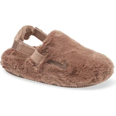 Nike Calm Faux Fur Mule In Mink Brown/brown