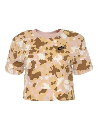 Nike Camouflage-print Short-sleeve T-shirt In Brown