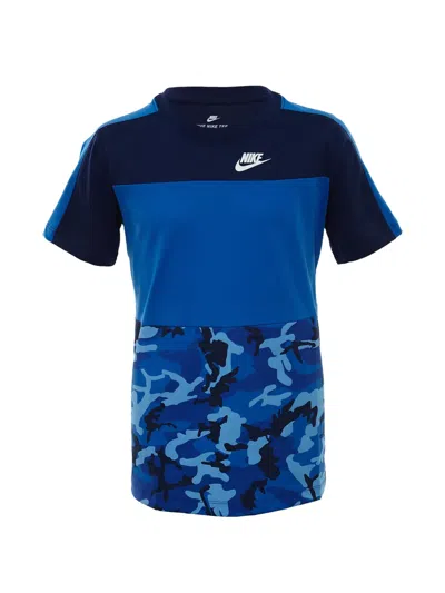 Nike Kids' Camouflage-print Panelled T-shirt In Blue