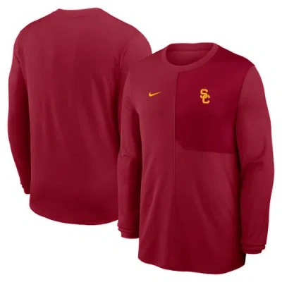 Nike Cardinal Usc Trojans 2025 Sideline Coach Uv Performance Long Sleeve T-shirt In Red
