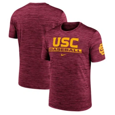 Nike Cardinal Usc Trojans Velocity Baseball Wordmark Stack Performance T-shirt In Brown