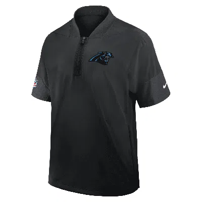 Nike Carolina Panthers Sideline Coach  Men's Nfl 1/2-zip Short-sleeve Hooded Jacket In Black