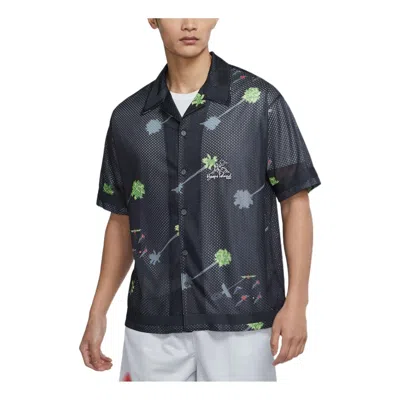 Nike Cartoon Pattern Quick Dry Breathable Loose Basketball Short Sleeve Shirt Black
