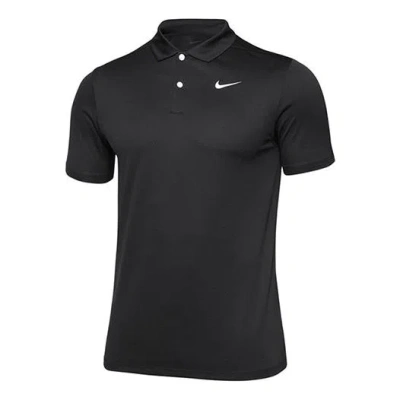 Nike Casual Solid Color Breathable Short Sleeve Polo Shirt Black In Blue