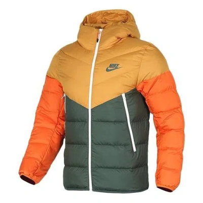 Nike Casual Sports Splicing Contrasting Colors Hooded Down Jacket 'yellow Green'