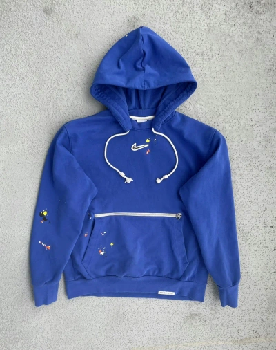 Pre-owned Nike Center Swoosh Paint Splatter Hoodie In Blue