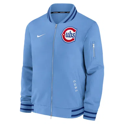 Nike Chicago Cubs Authentic Collection Dugout  Men's Mlb Full-zip Bomber Jacket In Blue