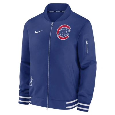Nike Chicago Cubs Authentic Collection  Men's Mlb Full-zip Bomber Jacket In Blue