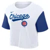 Nike Chicago Cubs Script  Women's Dri-fit Mlb Cropped T-shirt In White