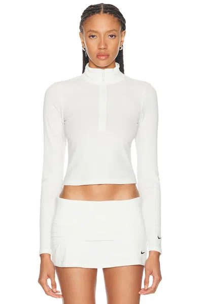 Nike Chill Knit Tight Ribbed Quarter Zip Long Sleeve Top In White
