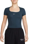 Nike Women's  Sportswear Chill Knit Short-sleeve Square-neck Top In Armory Navy/sail