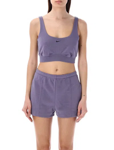 Nike Chill Terry Sleeveless Cropped Top In Purple
