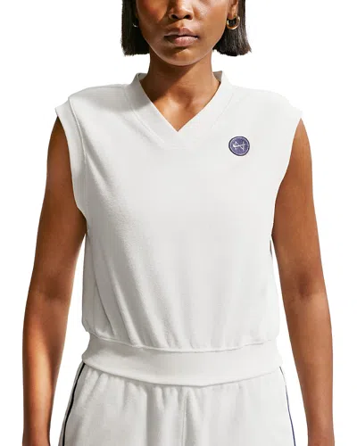 Nike Chill Terry Logo-patch V-neck Top In White