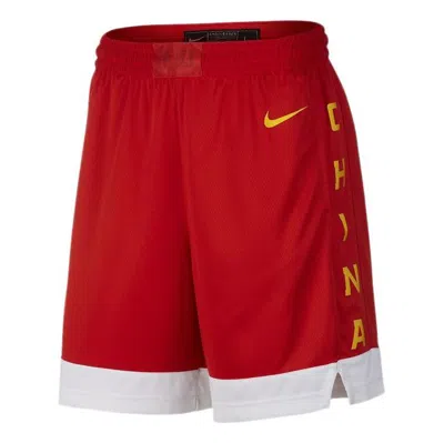 Nike China Team Alphabet Logo Contrasting Colors Sports Basketball Shorts Red