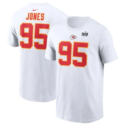 Nike Men's  Chris Jones White Kansas City Chiefs Super Bowl Lviii Patch Name And Number T-shirt