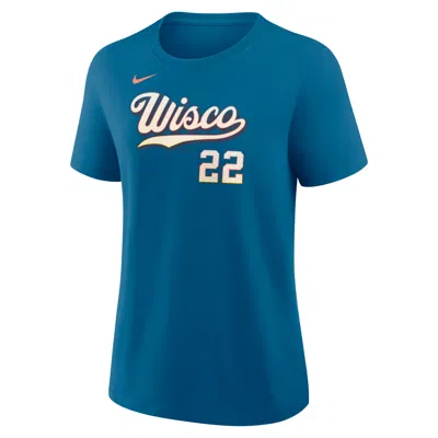 Nike Christian Yelich Milwaukee Brewers City Connect  Women's Mlb T-shirt In Blue