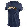 Nike Navy Milwaukee Brewers Fuse Wordmark T-shirt In Blue