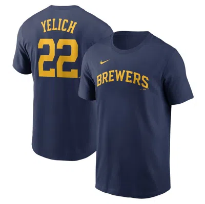 NIKE NIKE CHRISTIAN YELICH NAVY MILWAUKEE BREWERS FUSE NAME & NUMBER T-SHIRT