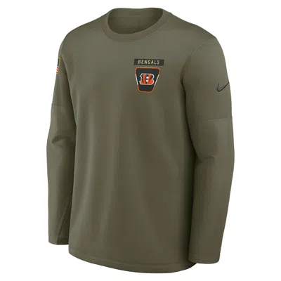 Nike Olive Cincinnati Bengals 2025 Salute To Service Sideline Coaches Therma-fit Long Sleeve Shirt In Green