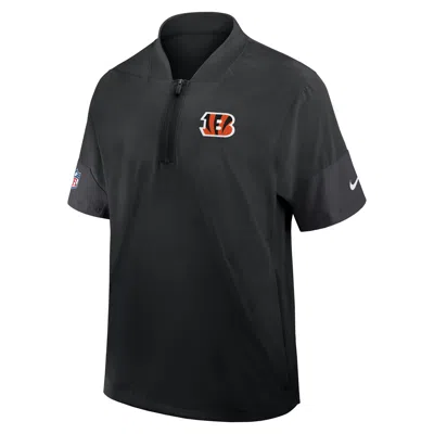 Nike Cincinnati Bengals Sideline Coach  Men's Nfl 1/2-zip Short-sleeve Hooded Jacket In Black