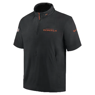 Nike Men's Black Cincinnati Bengals 2024 Sideline Coach Short Sleeve Half-zip Hoodie Jacket In Black,orange