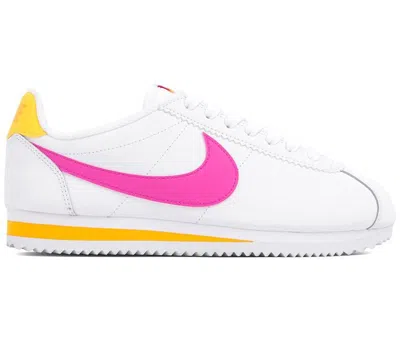 Pre-owned Nike Classic Cortez Leather Fuchsia (women's) Sneakers In White/laser Fuchsia/laser Orange