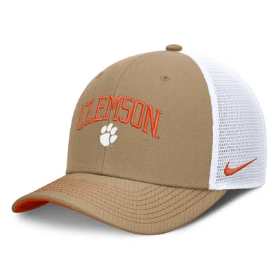 Nike Clemson Primetime Arched  Unisex Dri-fit College Trucker Adjustable Hat In Brown