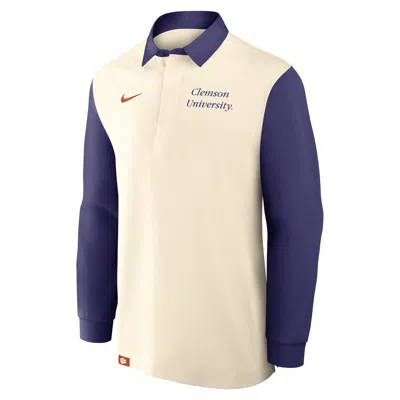 Nike Tan/purple Clemson Tigers Rugby Long Sleeve Shirt In Neutral