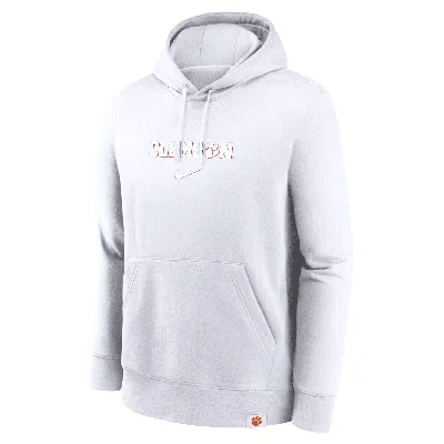 Nike Clemson Tigers Statement Wordmark Lockup Heavyweight  Men's College Pullover Hoodie In White