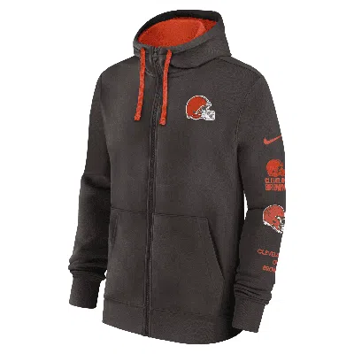 Nike Men's Brown Cleveland Browns Club Full-zip Hoodie Jacket In Brown,orange