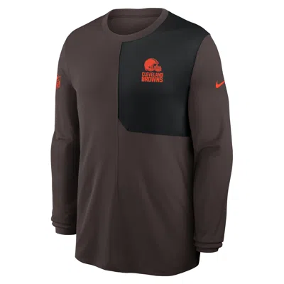 Nike Brown Cleveland Browns Sideline Coach Uv Performance Long Sleeve T-shirt In Black