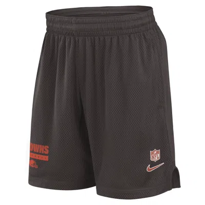 Nike Men's Brown Cleveland Browns 2024 Sideline Performance Mesh Shorts In Brown,orange