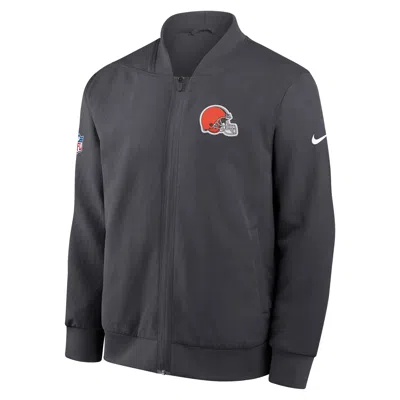 Nike Cleveland Browns Sideline  Men's Nfl Full-zip Bomber Jacket In Grey
